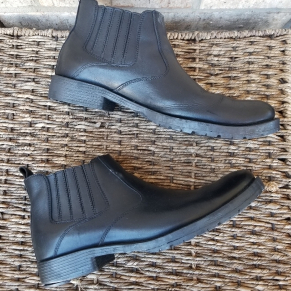 Natha Black Leather Ankle Boots (Men 11.5) Chelsea PullOn Moto Boots Vibram Sole